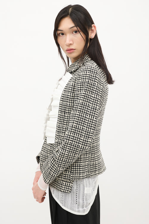 Comme des Garçons FW 2019 Black & White Wool Houndstooth Ruffle Jacket