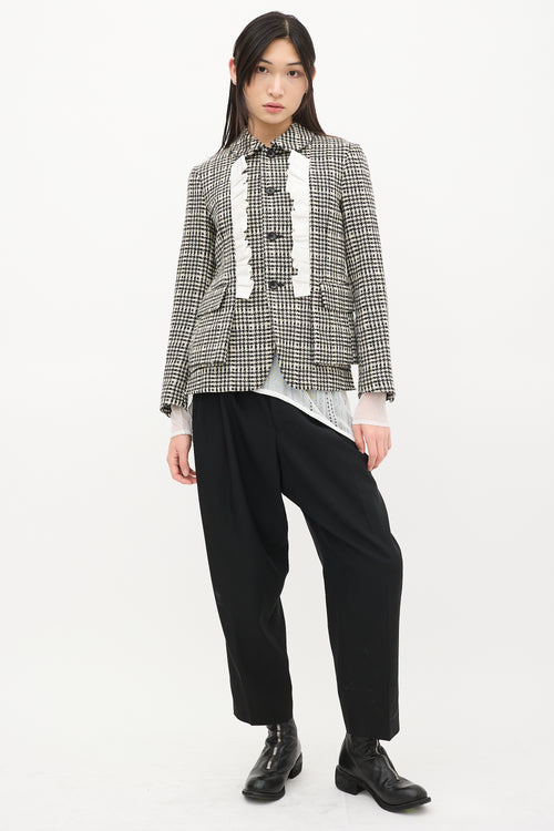 Comme des Garçons FW 2019 Black & White Wool Houndstooth Ruffle Jacket