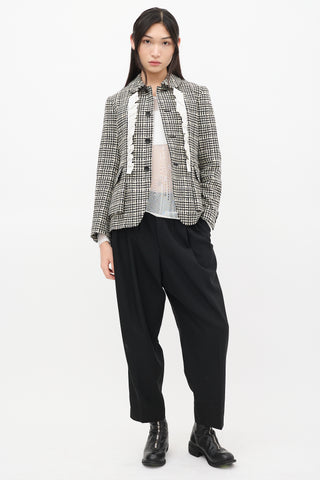 Comme des Garçons FW 2019 Black & White Wool Houndstooth Ruffle Jacket