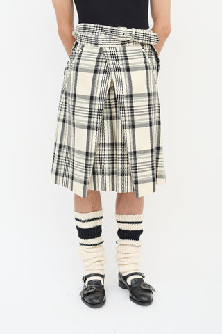 Comme des Garçons FW 2021 Cream & Black Check Box Pleated Shorts