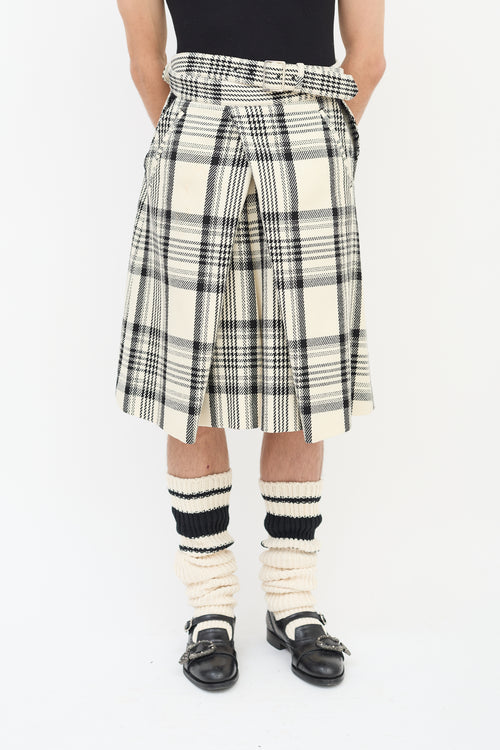 Comme des Garçons FW 2021 Cream & Black Check Box Pleated Shorts