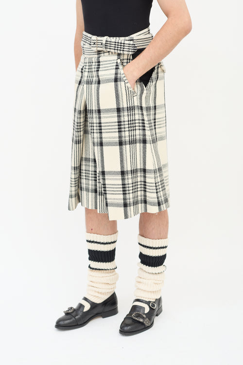 Comme des Garçons FW 2021 Cream & Black Check Box Pleated Shorts