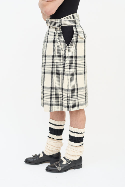 Comme des Garçons FW 2021 Cream & Black Check Box Pleated Shorts