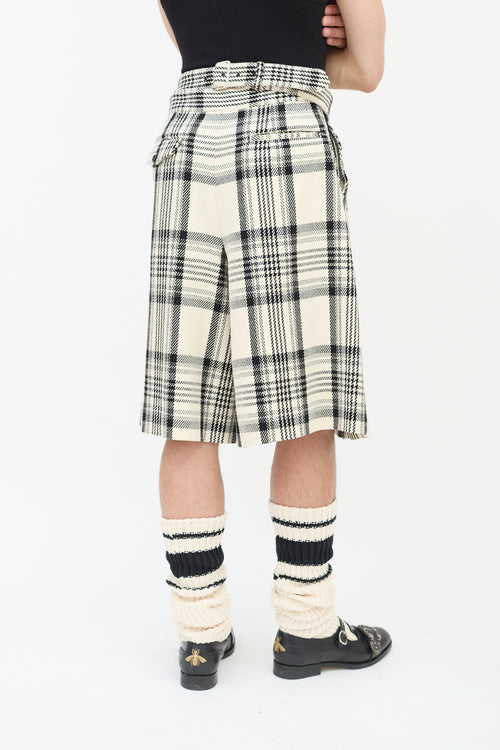 Comme des Garçons FW 2021 Cream & Black Check Box Pleated Shorts