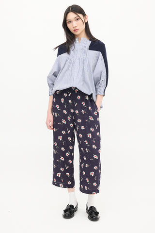 Comme des Garçons FW 2021 Navy & Multi Floral Cropped Wide Leg Trouser