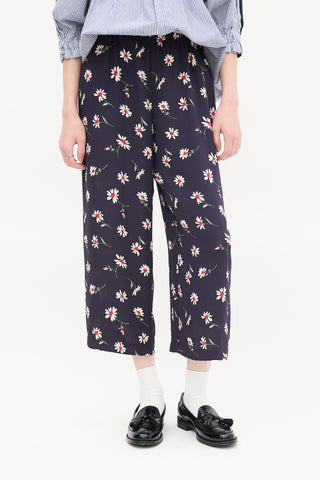 Comme des Garçons FW 2021 Navy & Multi Floral Cropped Wide Leg Trouser