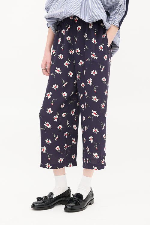 Comme des Garçons FW 2021 Navy & Multi Floral Cropped Wide Leg Trouser