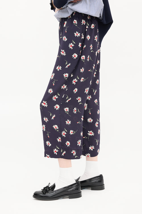 Comme des Garçons FW 2021 Navy & Multi Floral Cropped Wide Leg Trouser