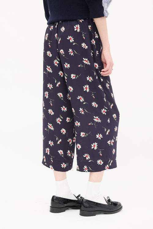 Comme des Garçons FW 2021 Navy & Multi Floral Cropped Wide Leg Trouser