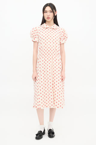 Comme des Garçons Girl Cream & Red Floral Embroidered Midi Dress