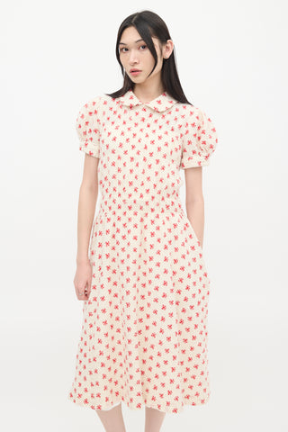 Comme des Garçons Girl Cream & Red Floral Embroidered Midi Dress