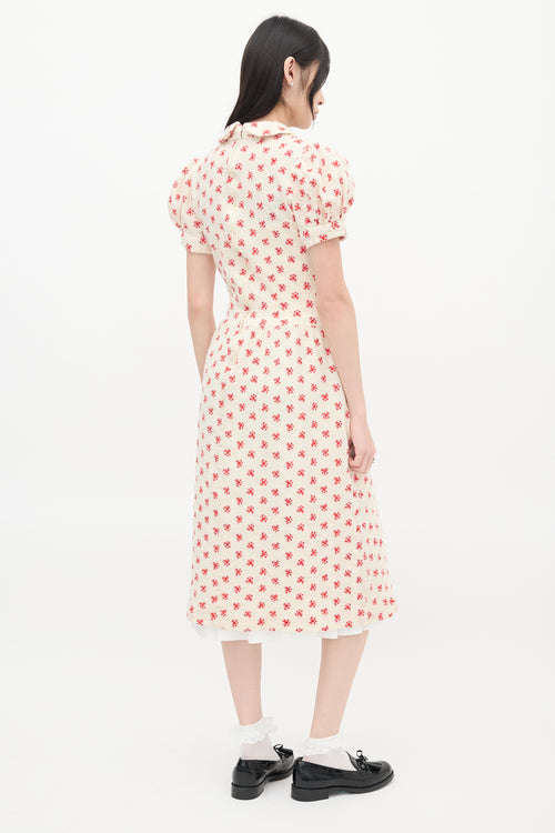 Comme des Garçons Girl Cream & Red Floral Embroidered Midi Dress