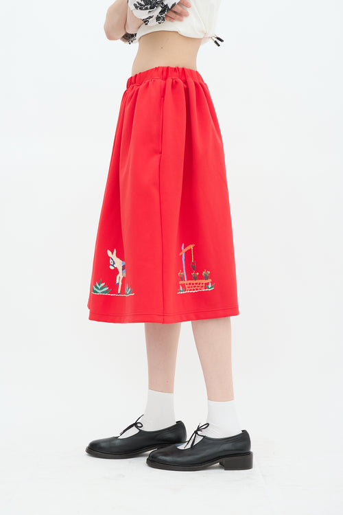 Comme des Garçons Girl FW 2021 Red Graphic A-Line Midi Skirt