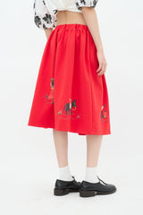 Comme des Garçons Girl FW 2021 Red Graphic A-Line Midi Skirt