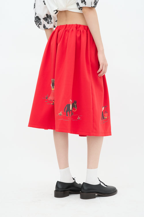 Comme des Garçons Girl FW 2021 Red Graphic A-Line Midi Skirt