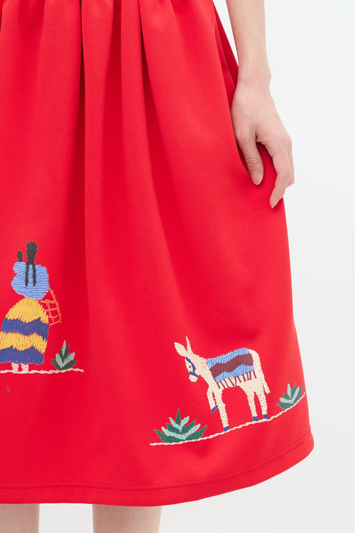 Comme des Garçons Girl FW 2021 Red Graphic A-Line Midi Skirt