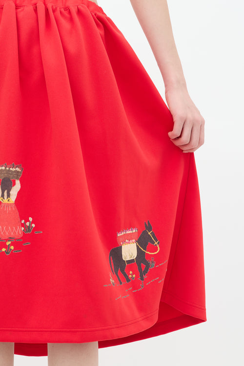 Comme des Garçons Girl FW 2021 Red Graphic A-Line Midi Skirt