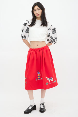 Comme des Garçons Girl FW 2021 Red Graphic A-Line Midi Skirt