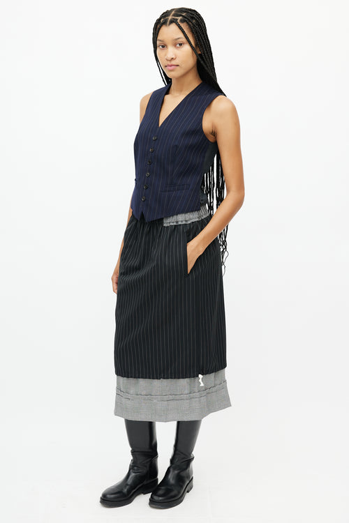 Comme des Garçons Grey & Black Striped Houndstooth Wool Skirt