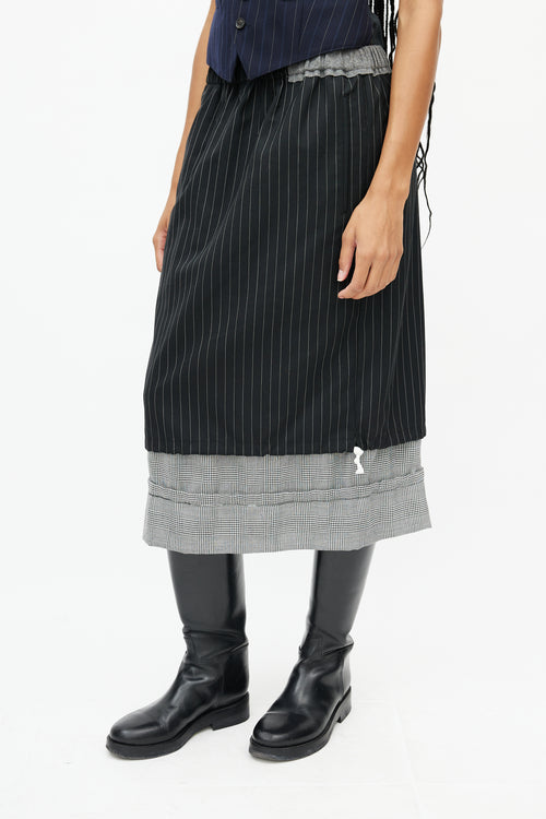 Comme des Garçons Grey & Black Striped Houndstooth Wool Skirt