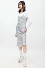 Comme des Garçons Grey & White Silk Polka Dot Dress