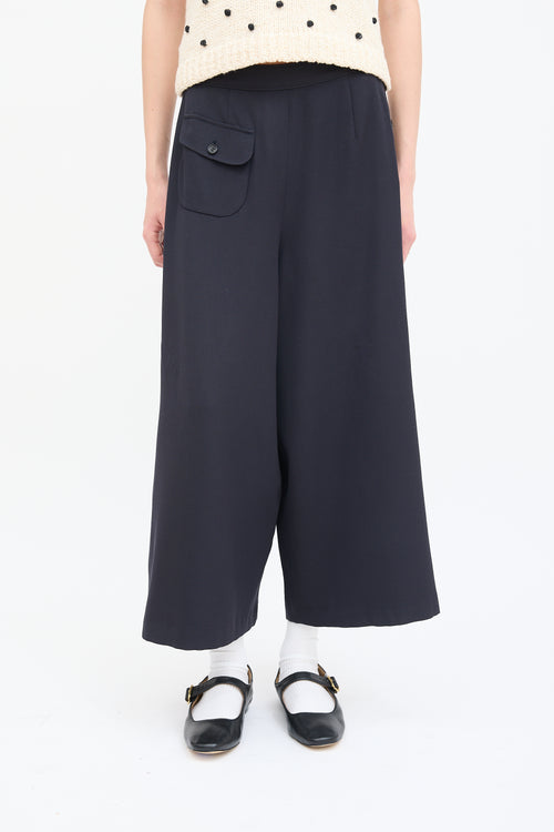 Comme des Garçons Navy Wool Cropped Wide Leg Pant