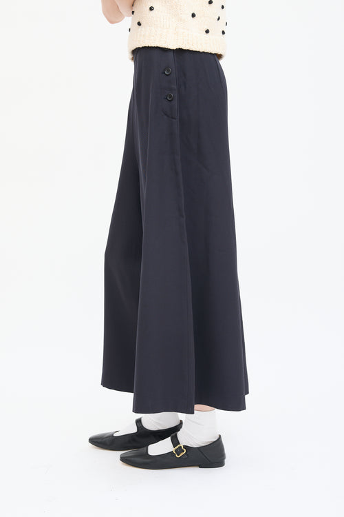 Comme des Garçons Navy Wool Cropped Wide Leg Pant