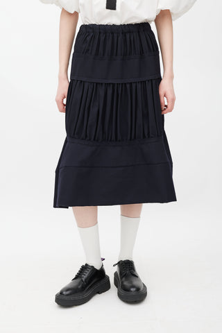 Comme des Garçons Navy Wool Tiered Skirt