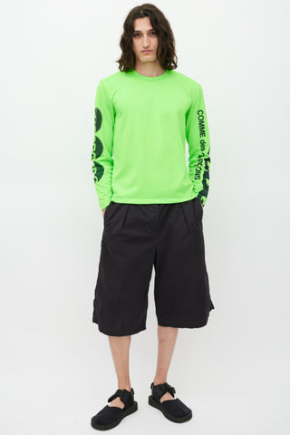 Comme des Garçons Neon Green & Black Logo Top
