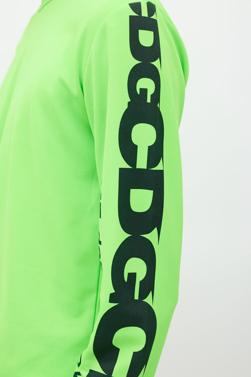 Comme des Garçons Neon Green & Black Logo Top