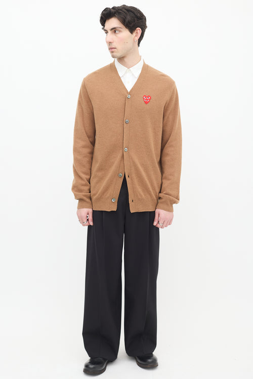 Comme des Garçons PLAY Brown Wool Double Heart Cardigan