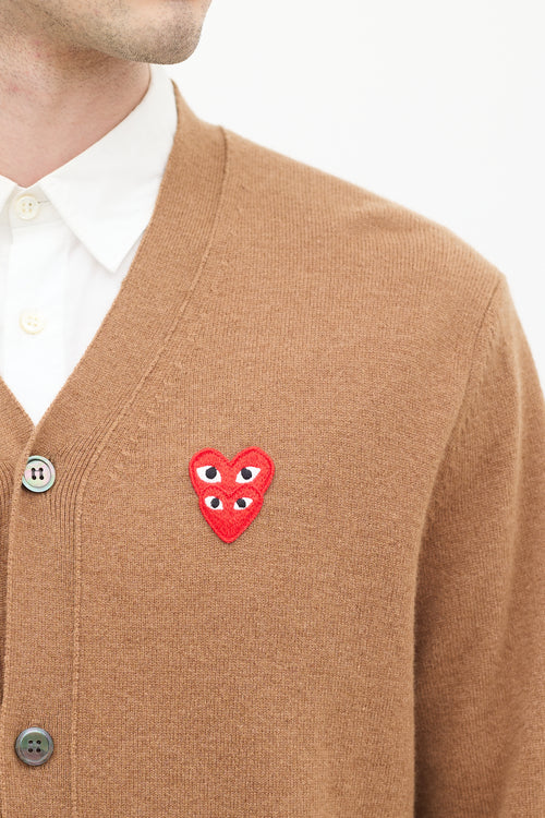 Comme des Garçons PLAY Brown Wool Double Heart Cardigan