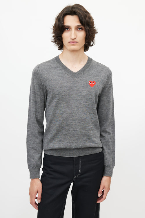Comme des Garçons PLAY Grey Knit Logo Sweater