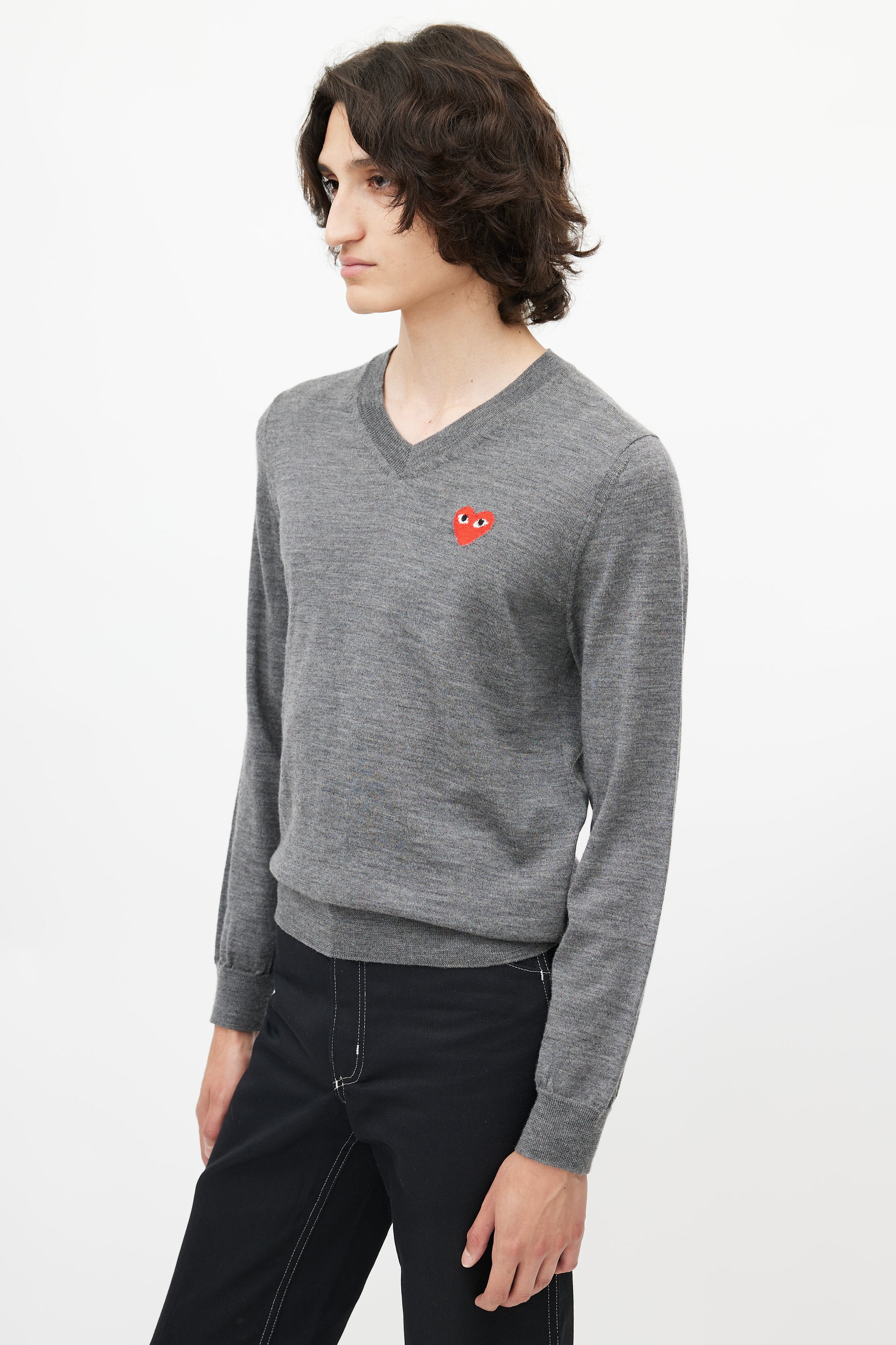 Comme des Garçons // PLAY Grey Knit Logo Sweater – VSP Consignment