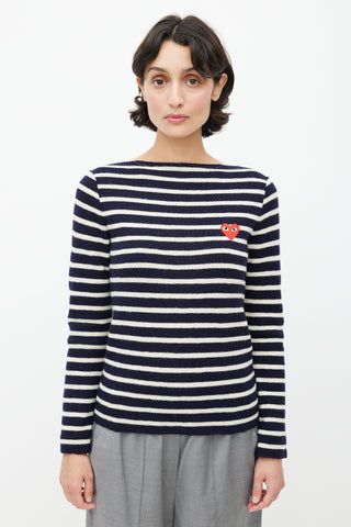 Comme des Garçons PLAY Blue & White Logo Knit Sweater