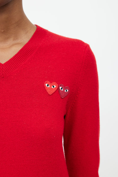 Comme des Garçons PLAY Red V-Neck Logo Sweater