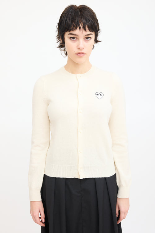 Comme des Garçons Play Cream Wool Patch Logo Cardigan