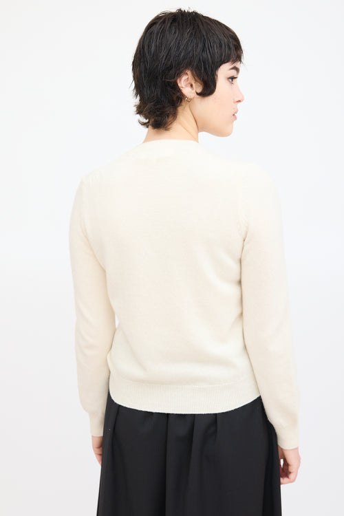 Comme des Garçons Play Cream Wool Patch Logo Cardigan