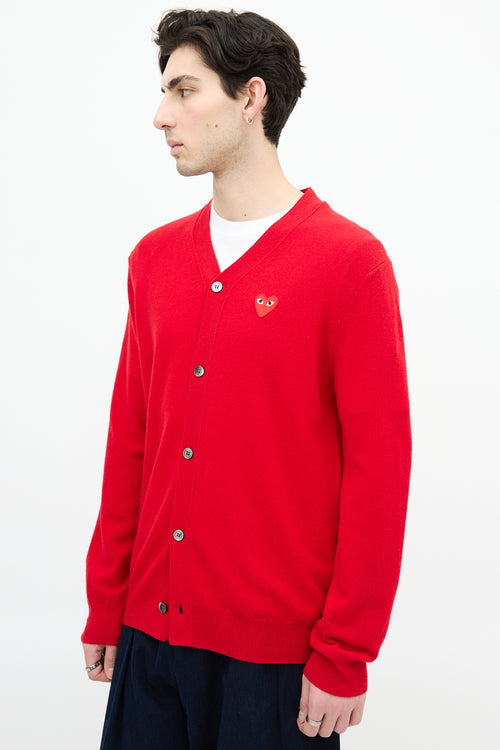 Comme des Garçons Play Red Wool Heart Cardigan