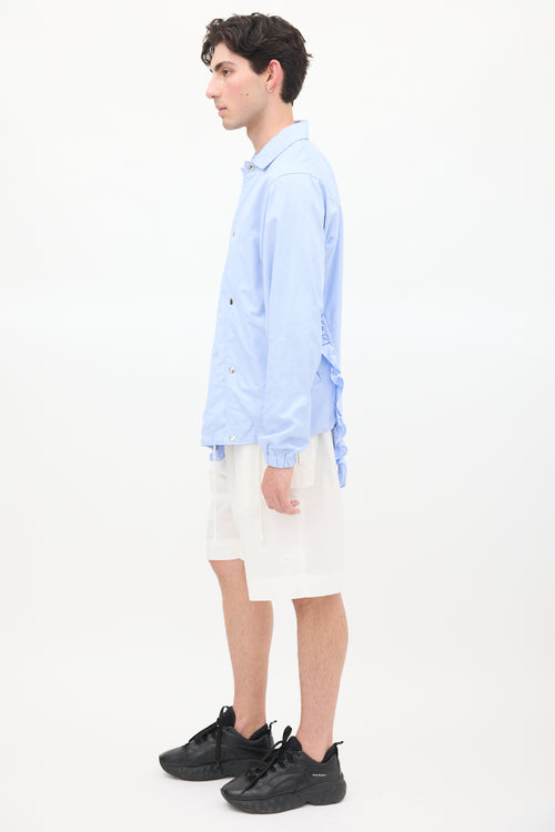 Comme des Garçons Light Blue Cotton Ruffled Asymmetric Jacket