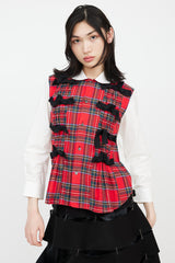 Comme des Garçons Tricot AD 2017 White & Red Plaid Bow Front Shirt