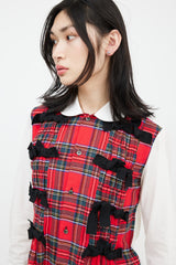 Comme des Garçons Tricot AD 2017 White & Red Plaid Bow Front Shirt