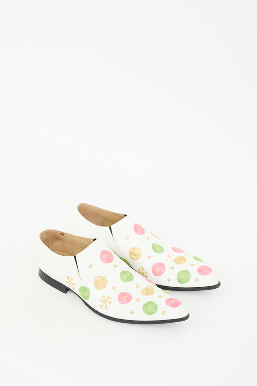 Comme des Garçons White Leather & Multi Embroidered Loafer