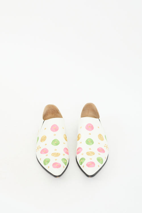 Comme des Garçons White Leather & Multi Embroidered Loafer