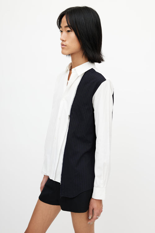 Comme des Garçons White & Navy Stripe Zip Shirt