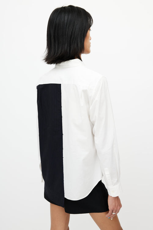 Comme des Garçons White & Navy Stripe Zip Shirt