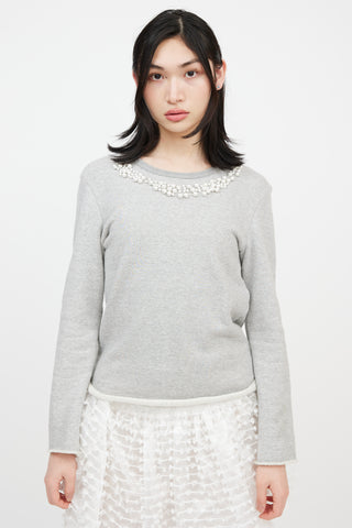 Comme des Garçons X Jupe Grey Pearl Embellished Crewneck Sweater