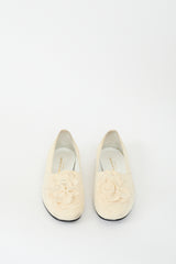 Comme des Garçons Cream Suede Flower Flat