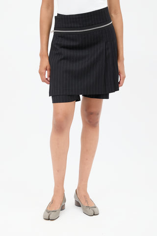 Comme des Garçons Black & White Pinstripe Wrap Pleated Skort