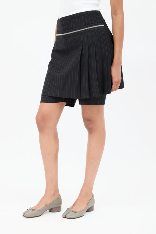 Comme des Garçons Black & White Pinstripe Wrap Pleated Skort